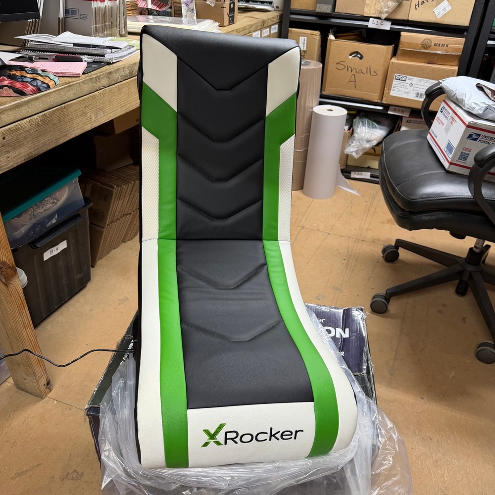 X Rocker Horizon RGB Audio Floor Rocker Gaming Chair Black Green White 2.0 Sound